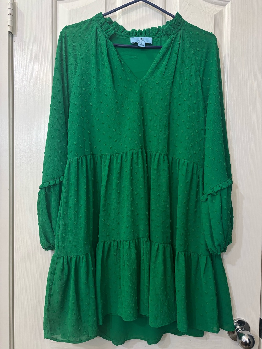 CeCe Women's Green Tiered Long Sleeve Dress